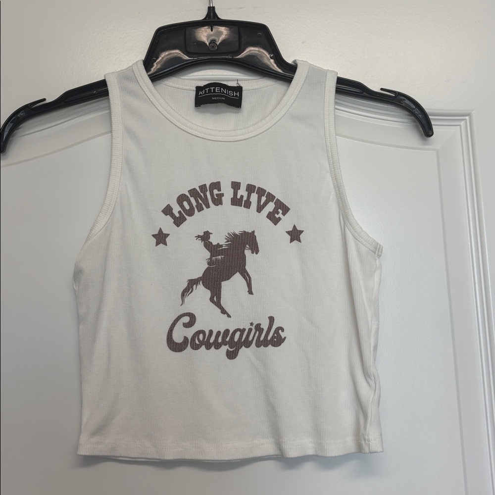 Kittenish White Long Live Cowgirls tank top